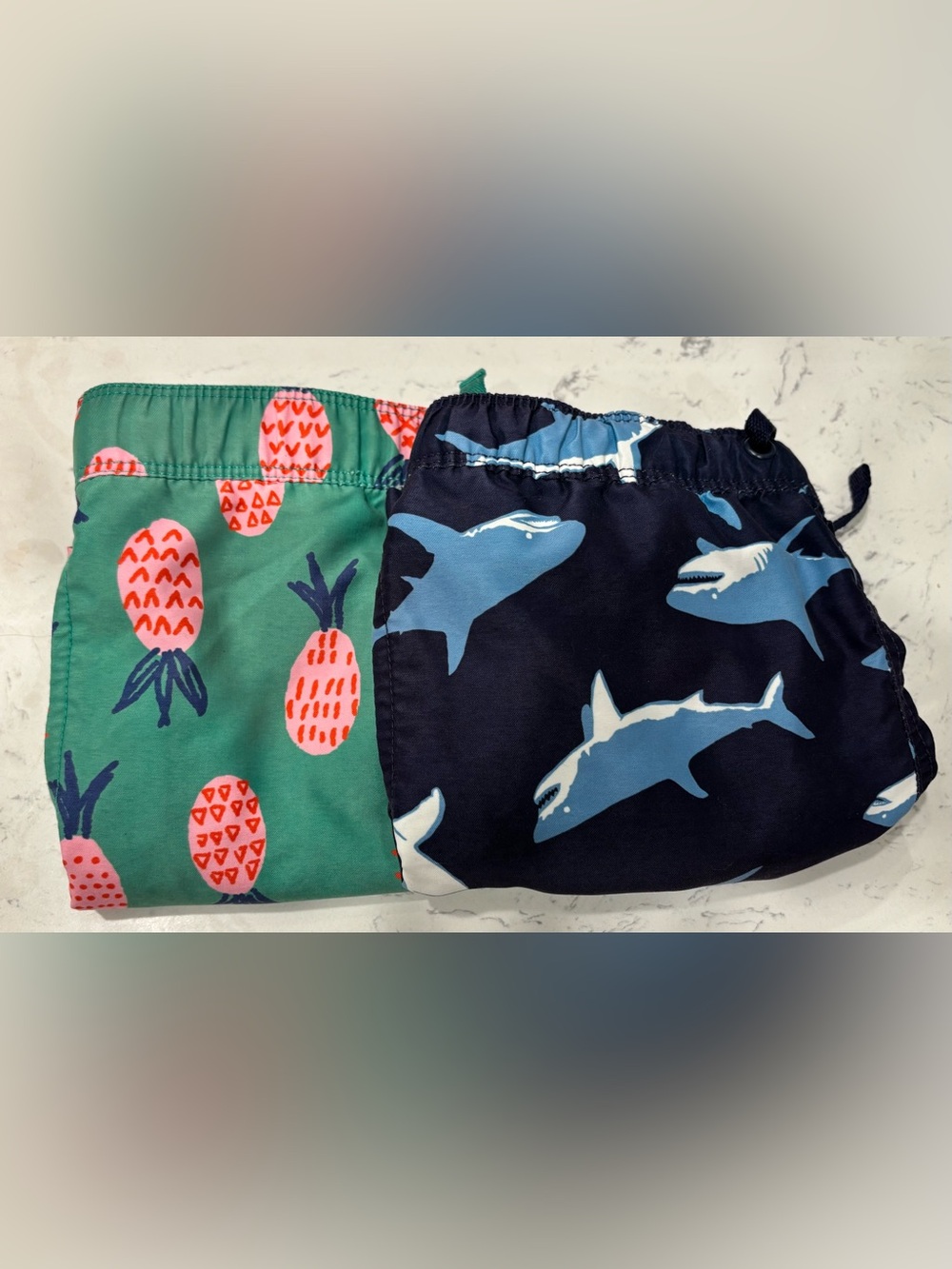 Hanna Andersson Kids Swim Trunks - Navy Sharks & Green Pineapple Print